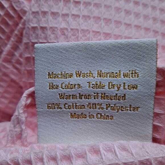 Lotus Linen Waffle Piping Robe Cotton Blend Long Spa Bathrobe Pink Women Size XL - Picture 10 of 11